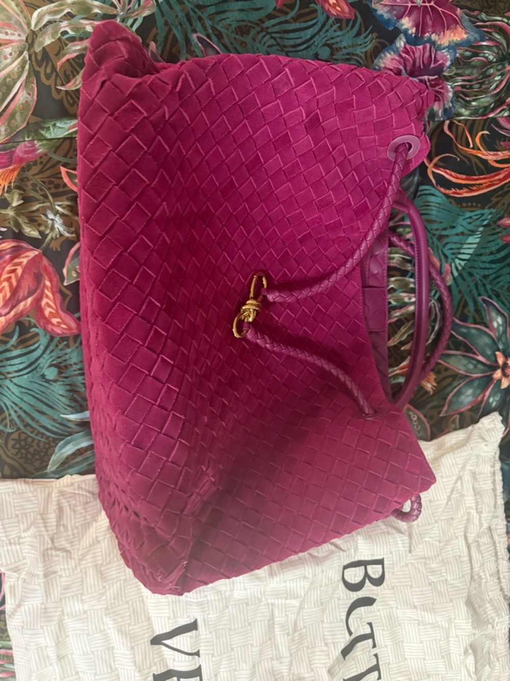 Bottega Veneta Fuchsia Woven Drawstring Tote